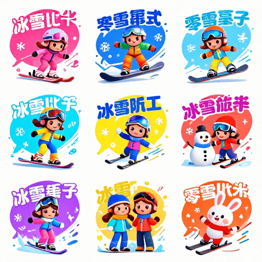 冰雪嘉年华素材：冬日活力运动插画：撞色Q版角色欢乐场景