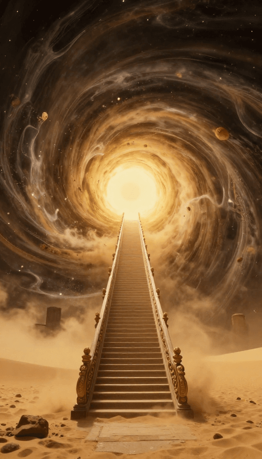 暗黑美学素材：幻境漩涡：黄沙中的通天阶梯