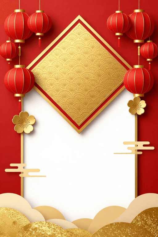 中式节庆素材：红金立体中式节庆背景设计