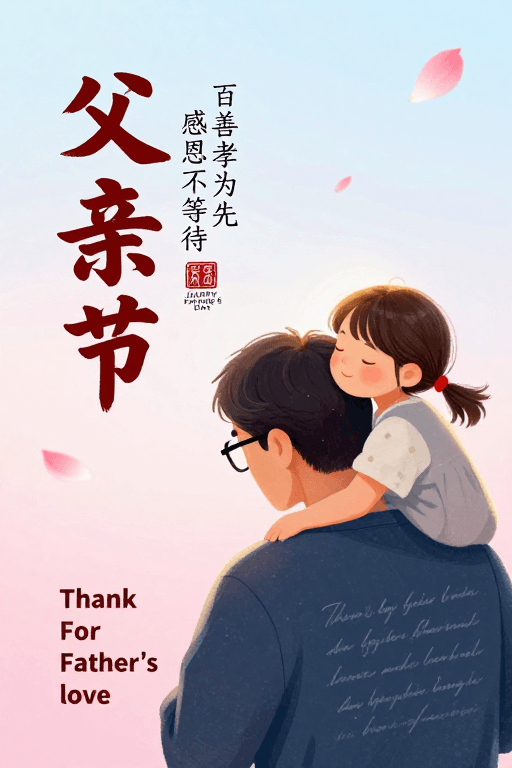 渐变背景素材：温馨父亲节手绘海报：亲情温暖画面