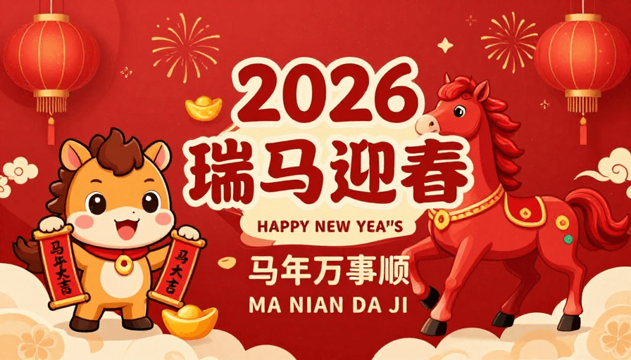 春节插画素材：瑞马迎春贺新岁，2026马年大吉大利