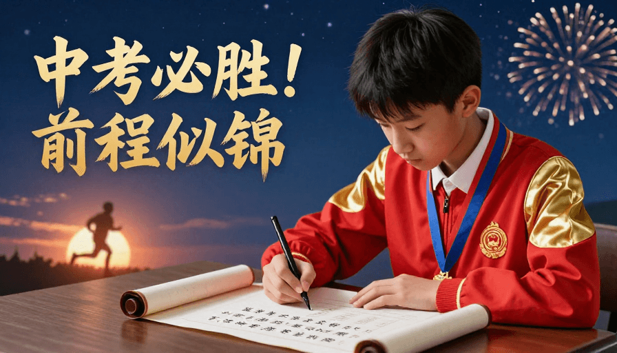 摄影写实素材：青春追梦笔锋闪耀：中考必胜的星辰时刻
