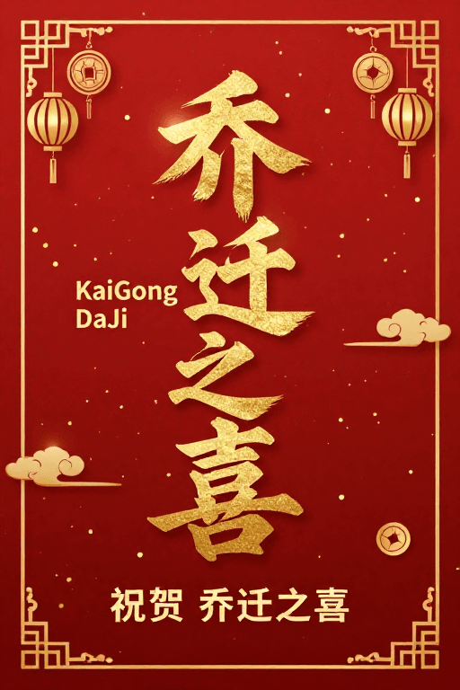 鎏金书法素材：鎏金书法乔迁之喜中式庆典海报