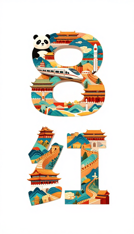 文化融合素材：数字81中国风创意拼贴 喜庆艺术字体设计