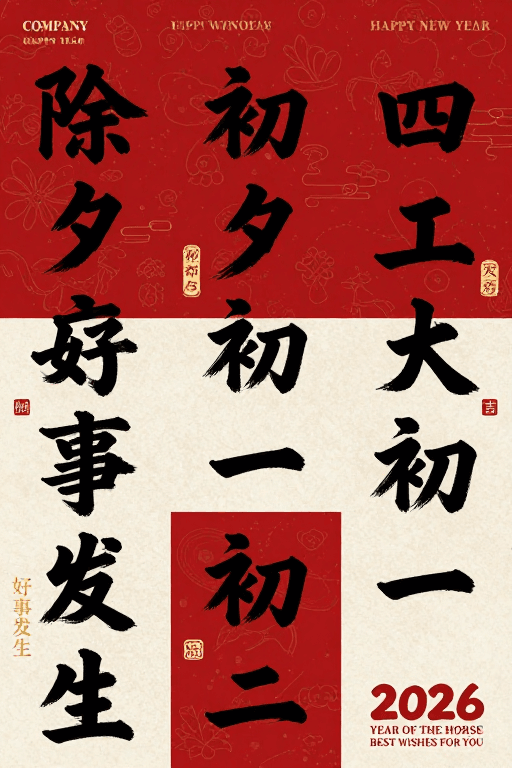 中国风设计素材：中国风新年海报：传统纹样与书法艺术的节日庆典