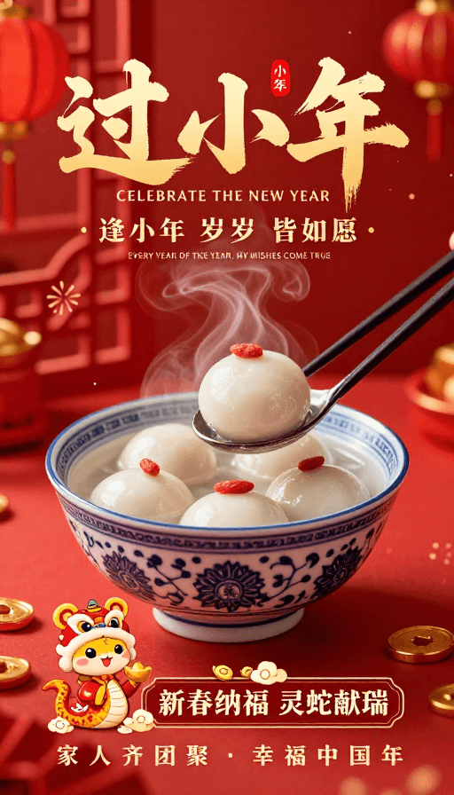 烫金书法素材：红红火火过小年 新春祝福中国风海报