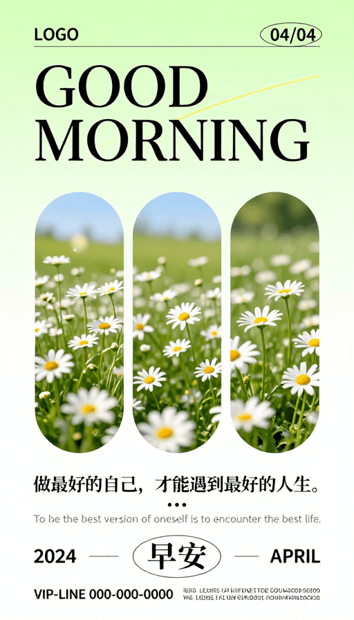 早安问候素材：早安晨间问候海报：清新自然设计感