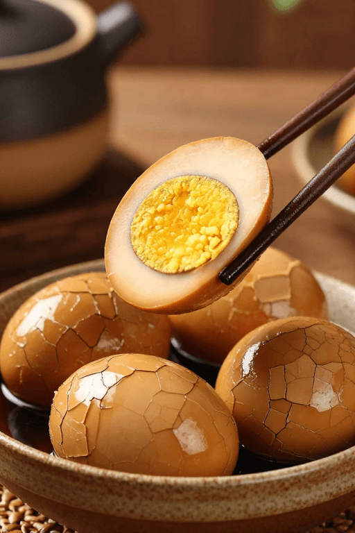 产品广告素材：金黄卤蛋特写：匠心卤制的美食摄影