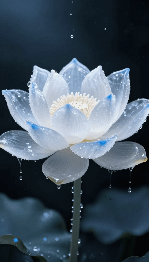 冷调摄影素材：冰晶蓝莲绽放：冷调光影下的纯净视觉盛宴