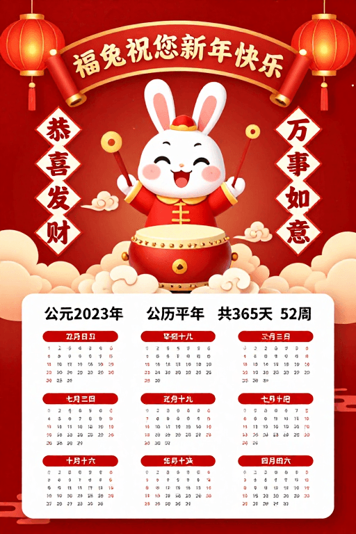 中国风素材：喜庆红金中国风新年贺岁卡通福兔海报