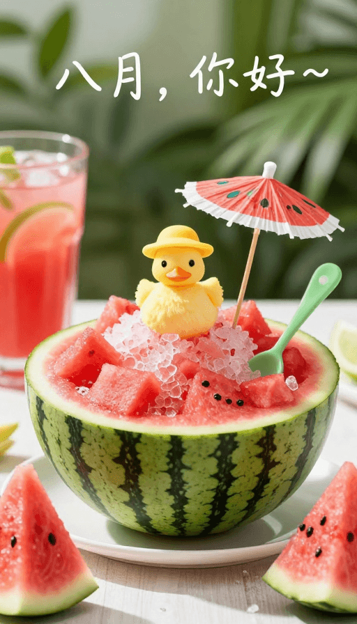 社交媒体分享素材：夏日清凉美食：西瓜冰沙的清爽一夏
