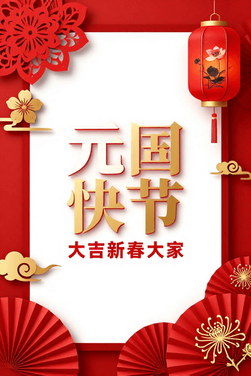 剪纸艺术素材：红金喜庆中国风节日海报