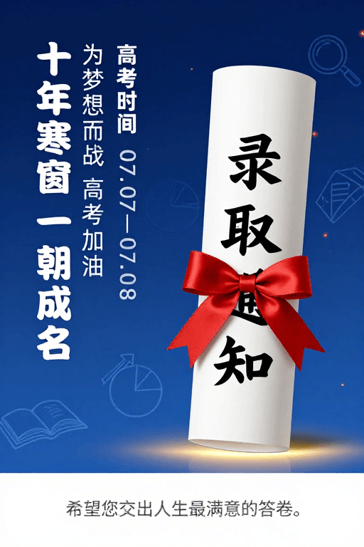 高考录取通知素材：科技蓝渐变背景下金色光晕衬典雅录取通知书