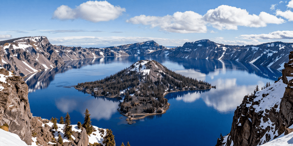 火山口景观素材：雪山镜湖：冷峻自然的对称之美