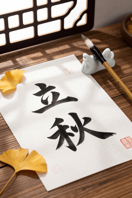 传统美学素材：立秋宣纸书写：传统美学与季节韵味