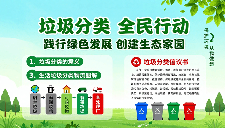 公益海报素材：清新绿调：全民参与的垃圾分类生态海报