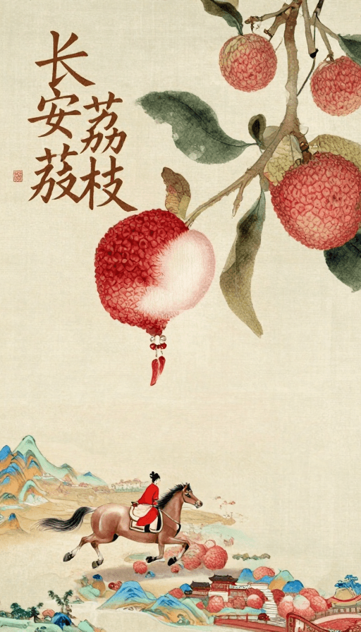 工笔插画素材：贵妃执荔·长安风华：工笔插画特写