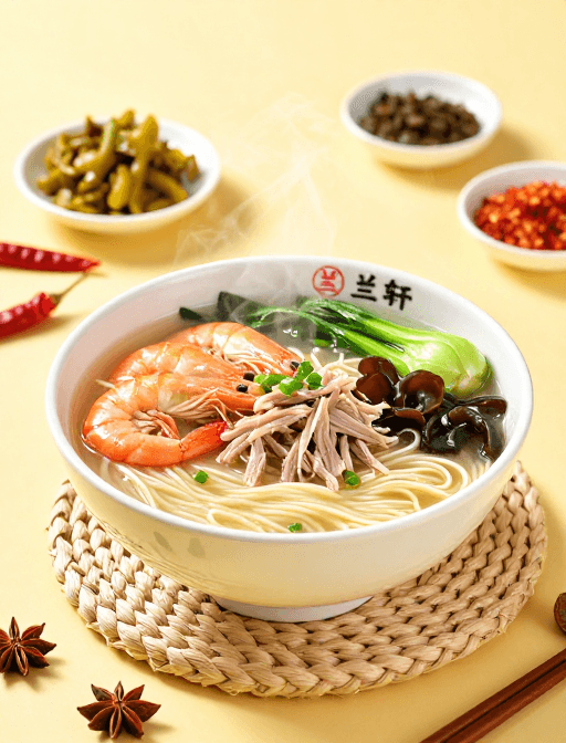 中式汤面素材：兰轩鲜香汤面：暖光摄影呈现地道中式美味
