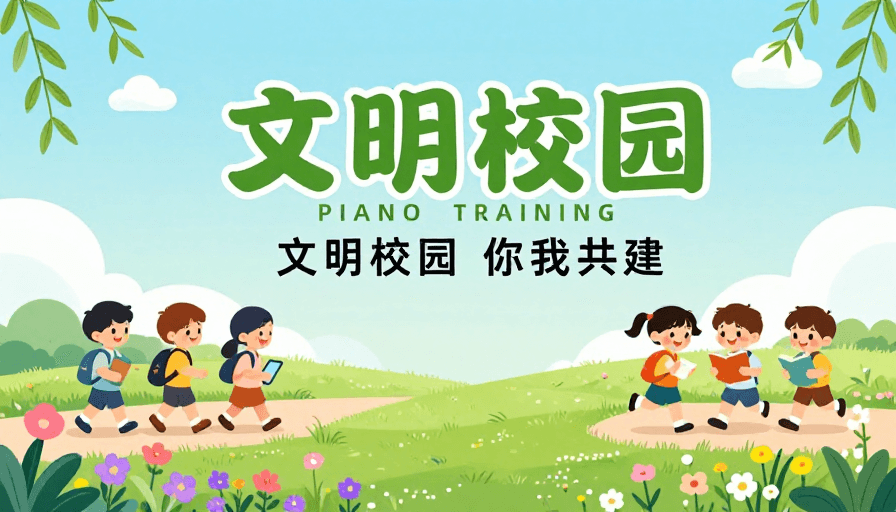 公益海报素材：清新童趣插画文明校园公益宣传