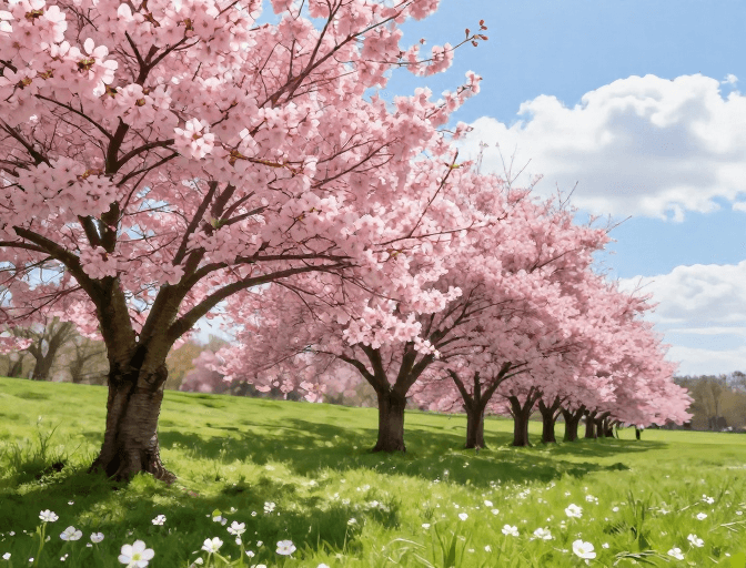 户外场景素材：春日樱花盛景：清新自然光影摄影