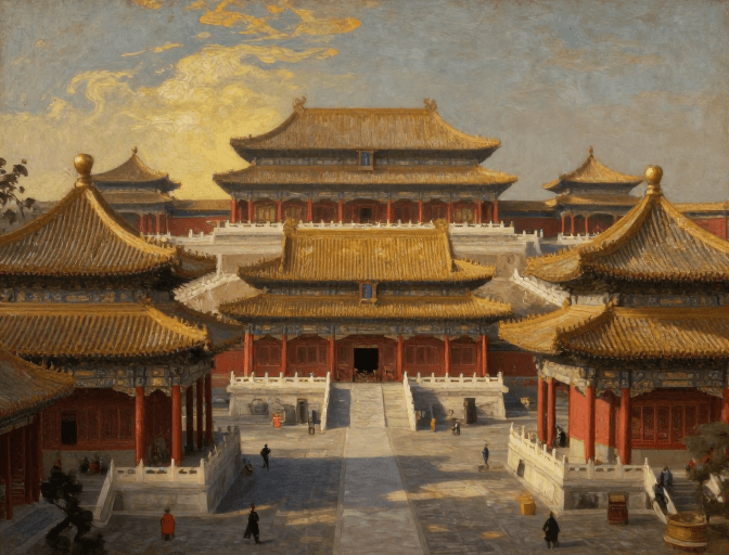 光影艺术素材：奢华中国古建筑群——伦勃朗光影下的东方古典美学