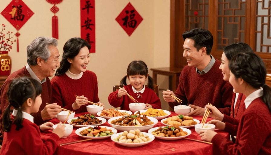 家庭团圆素材：幸福年夜饭：家人团圆欢乐时刻