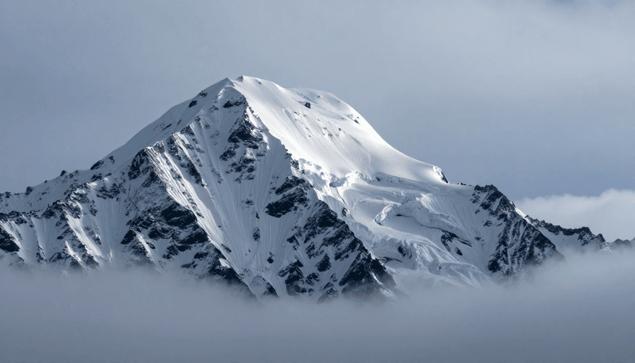自然纪录片素材：巍峨雪峰云海之上：冷峻光影下的极致自然