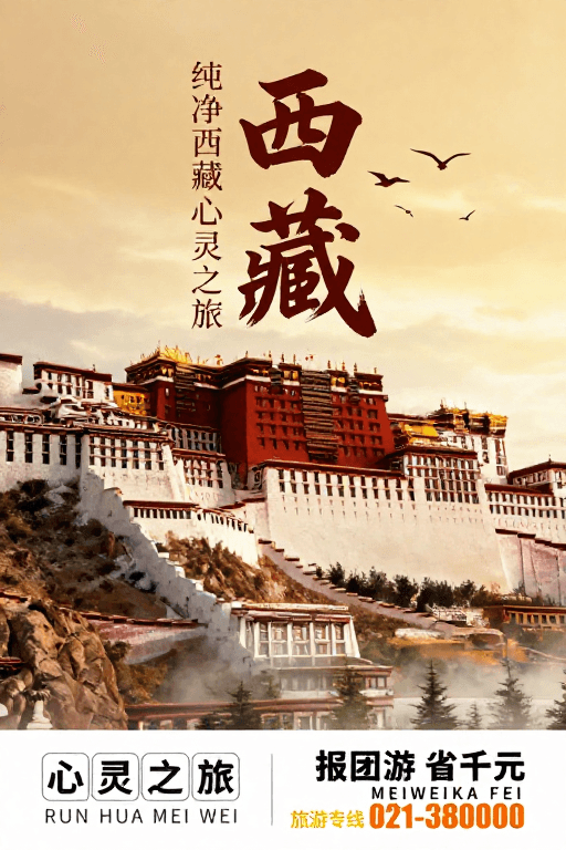 布达拉宫素材：布达拉宫夕照下的心灵之旅：西藏旅游宣传海报