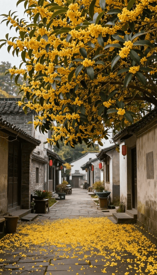 桂花素材：金桂醉古村：秋日写实美照