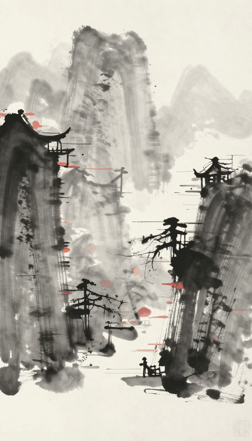 中国风元素素材：水墨故障风：东方美学与科技碰撞的艺术视觉
