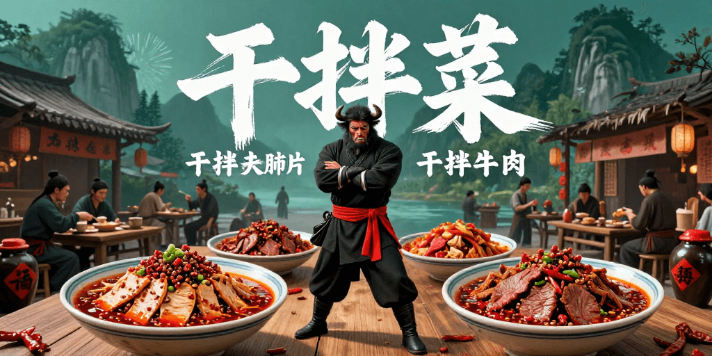 广告海报素材：豪爽川味江湖：牛魔王干拌菜征服食客