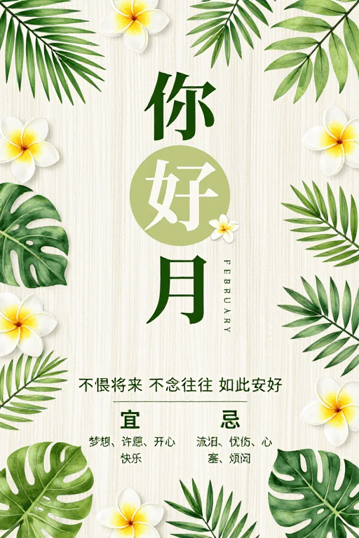 清新自然风素材：你好二月 · 春日生机与自然诗意海报