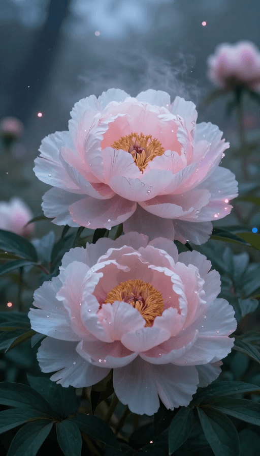 牡丹花卉素材：奇幻仙境中的梦幻牡丹：8K高清写实与光影交织