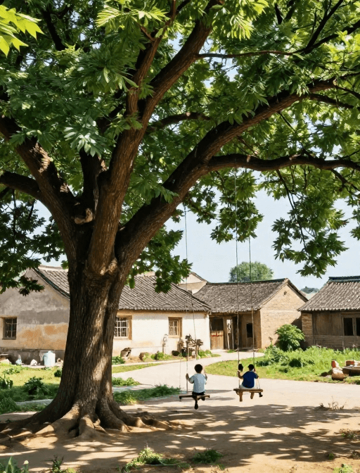 儿童活动素材：夏日乡村童趣：老画报手绘的秋千时光