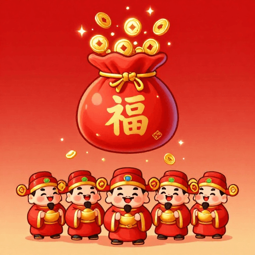 卡通素材：新春招财：可爱财神洒金元宝