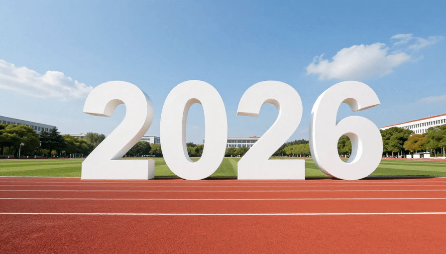 红色跑道素材：2026商务展望：大气蓝红跑道背景