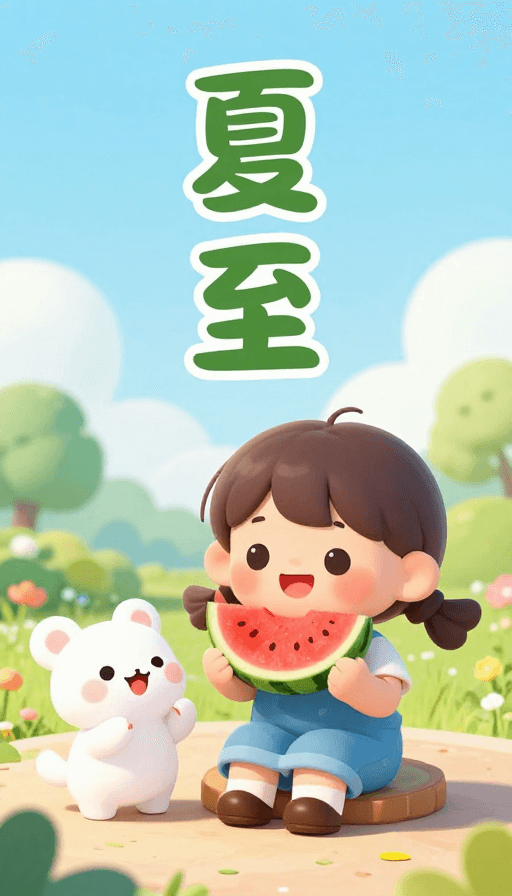 夏至节气素材：夏至至·童趣西瓜宴：Q版兄妹快乐时光