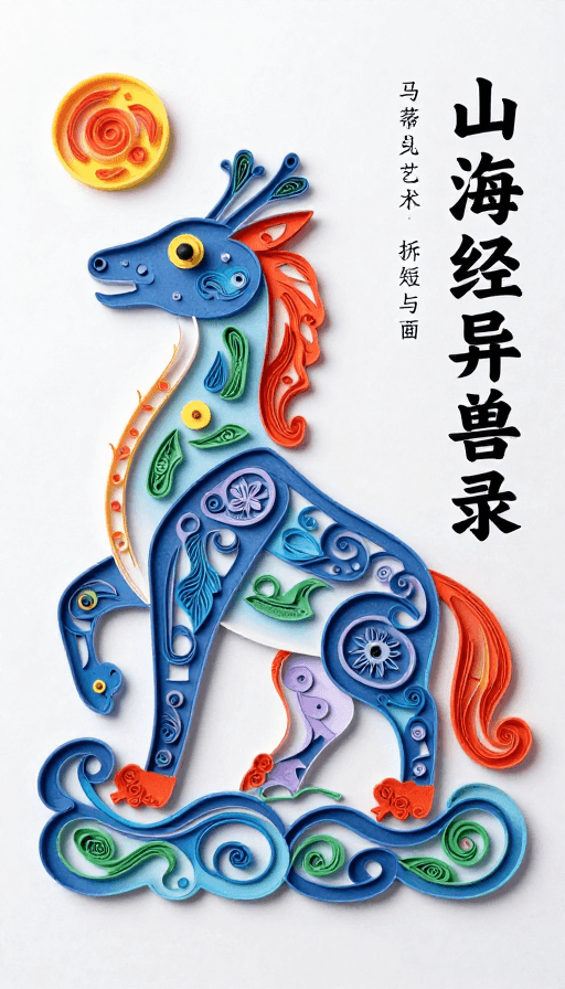 传统工艺素材：衍纸剪纸融合山海经异兽 马蒂斯色彩艺术