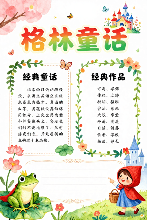 水彩手绘素材：水彩手绘《格林童话》童趣海报：经典童话视觉盛宴