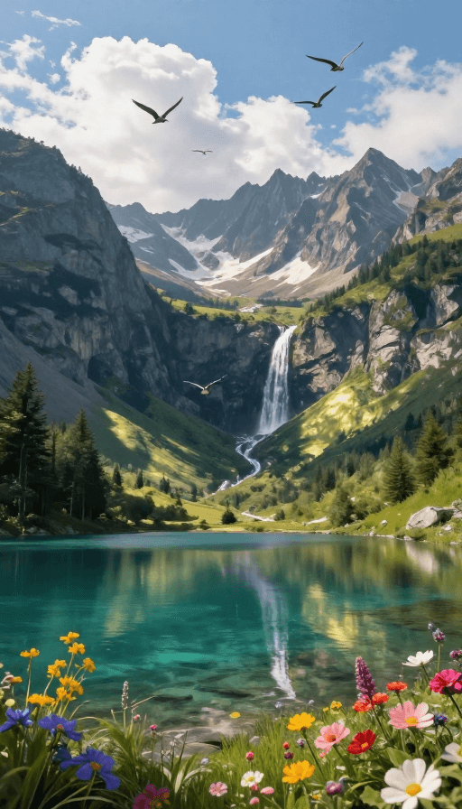 高山湖泊素材：壮丽高山湖泊的自然风光实景