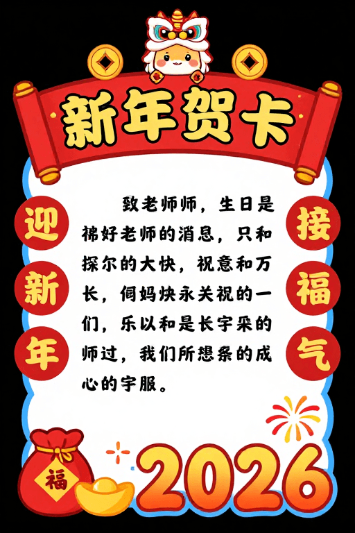 传统春节素材：喜庆舞狮马新年贺卡设计
