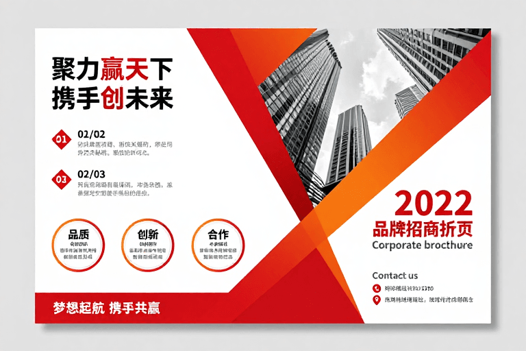 非对称构图素材：现代商务三折页·红橙渐变招商封面设计