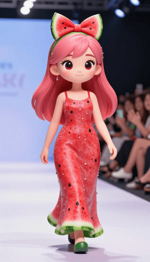 西瓜主题素材：西瓜少女T台秀：3D卡通时尚大片