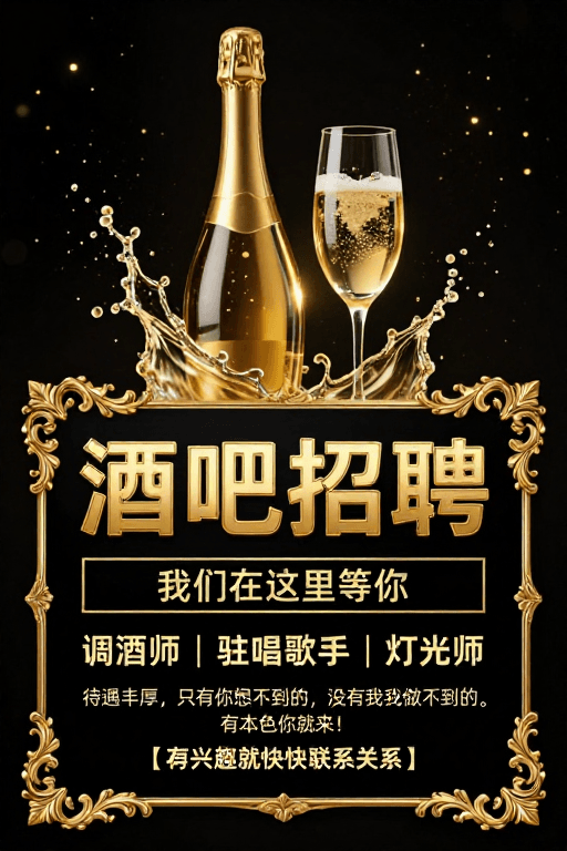 动态水花素材：奢华金色夜店招聘海报，营造高级氛围