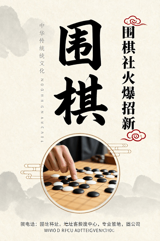 毛笔书法素材：古风围棋海报：传统文化与现代招新融合