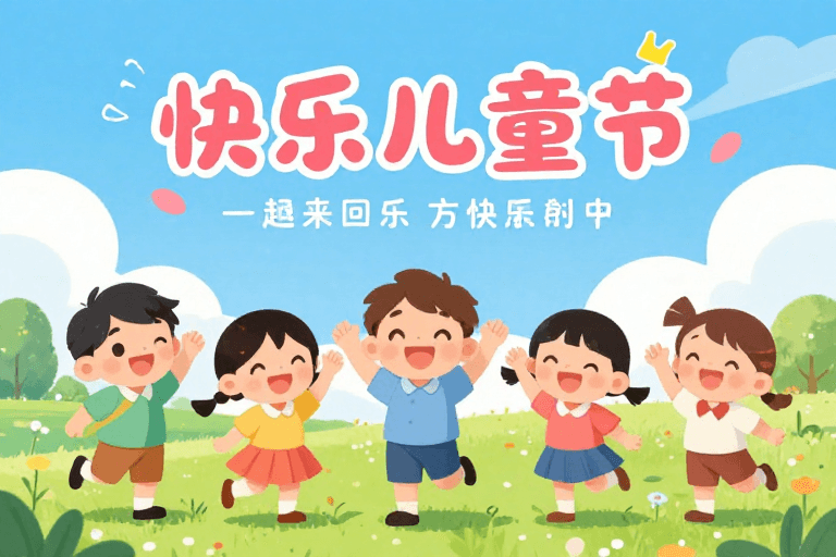 儿童活动素材：欢腾童趣：六一儿童节快乐贺图