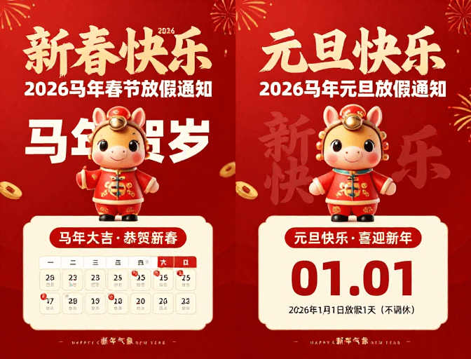 元旦通知素材：2026马年喜庆春节与元旦双贺海报