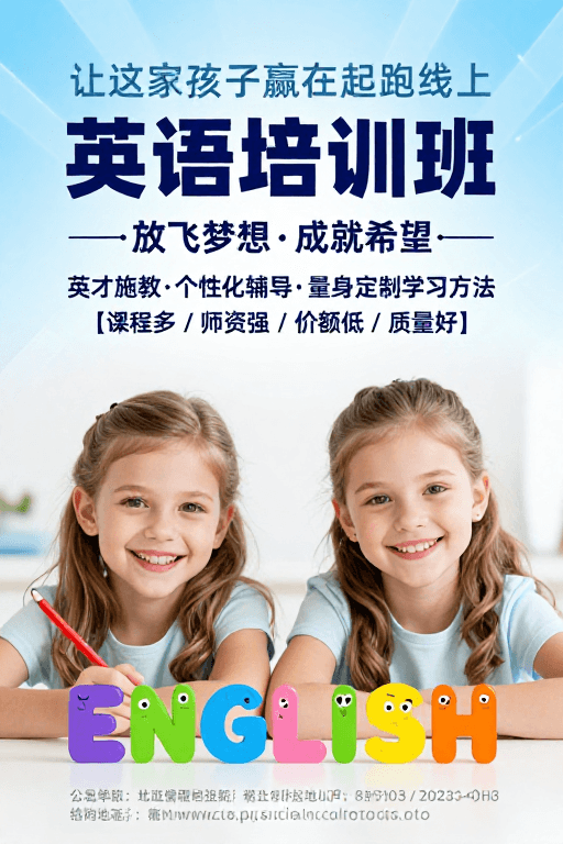 儿童英语培训素材：童趣英语培训宣传海报：赢在起跑线