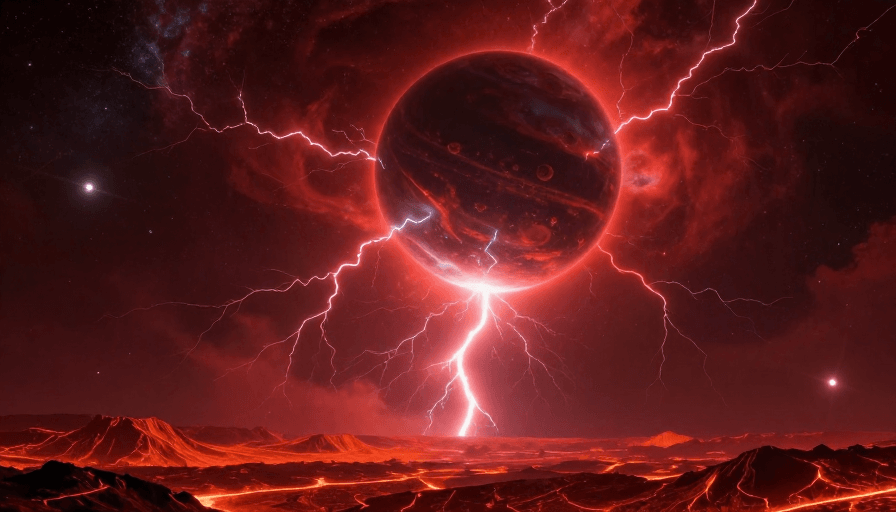 UI设计素材素材：红色闪电撕裂宇宙：史诗科幻灾难场景