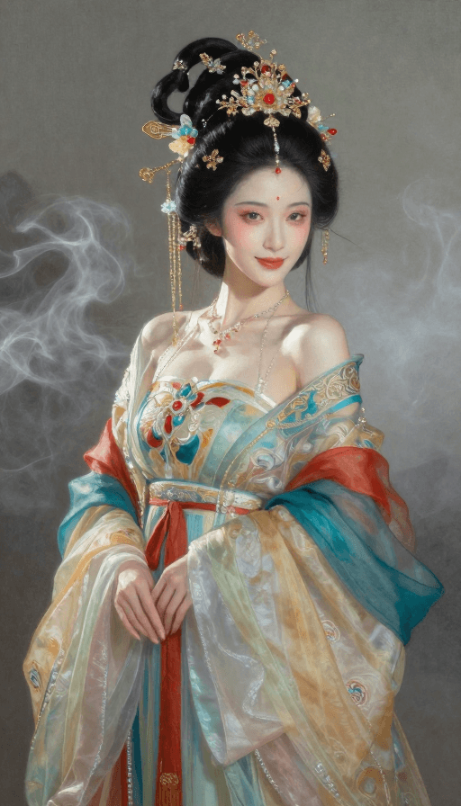 岩彩艺术素材：古风仙子：岩彩油画融合绝美国风写真
